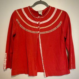 Red Cardigan with Ribbon Detail